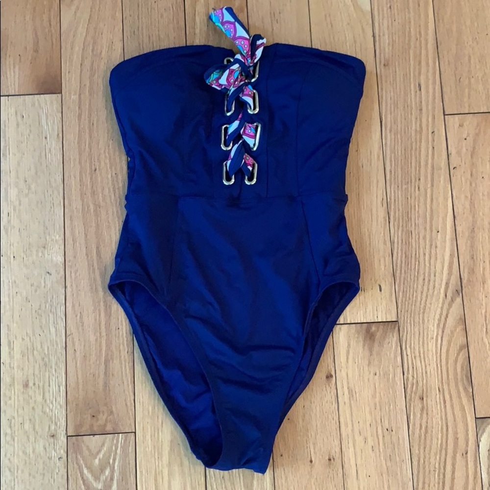 Trina Turk Bandeau Swim Suit size 4 Blue
